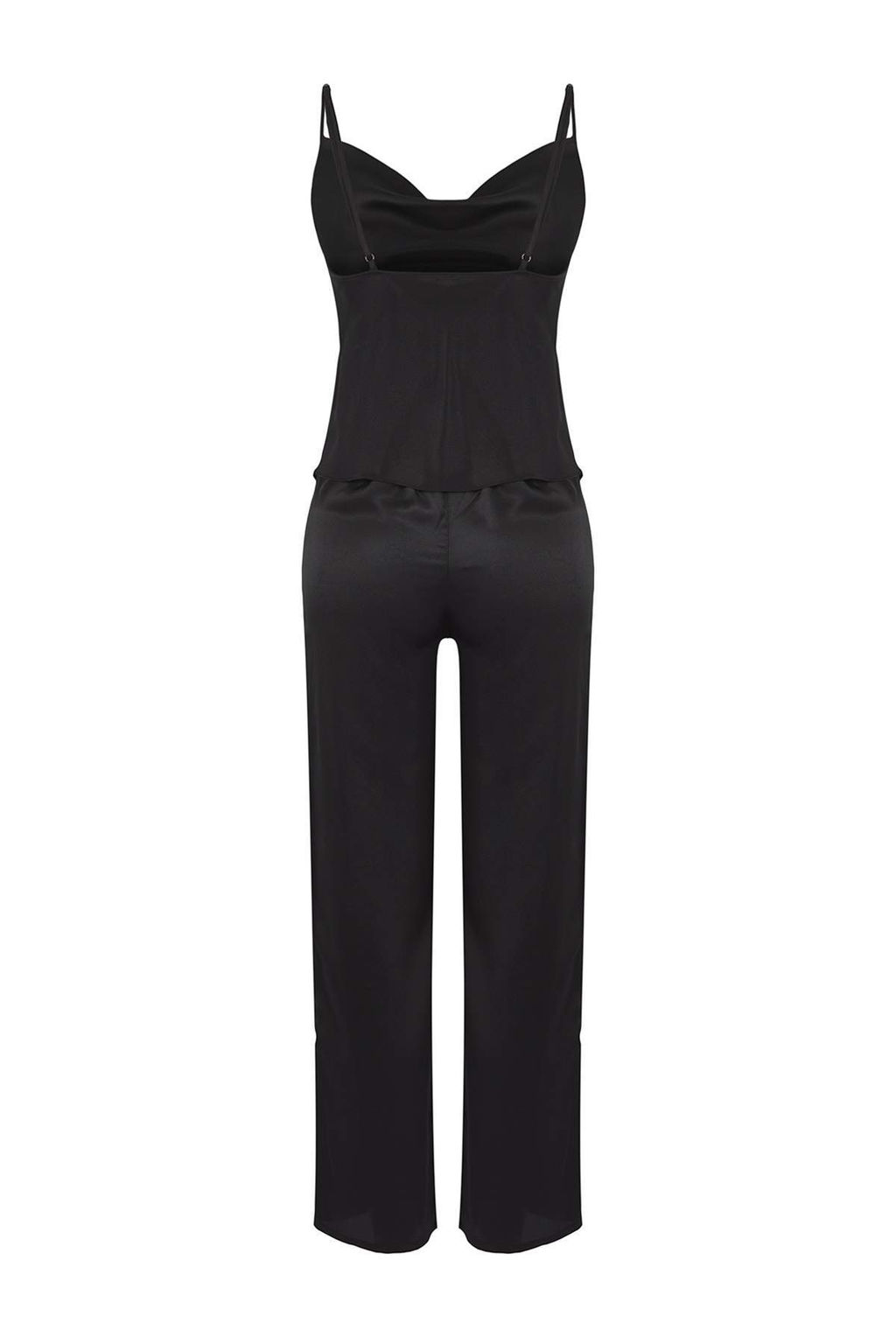 Siyah Dantel Detayl? Saten Dokuma Pijama Tak?m? THMAW26PT00078