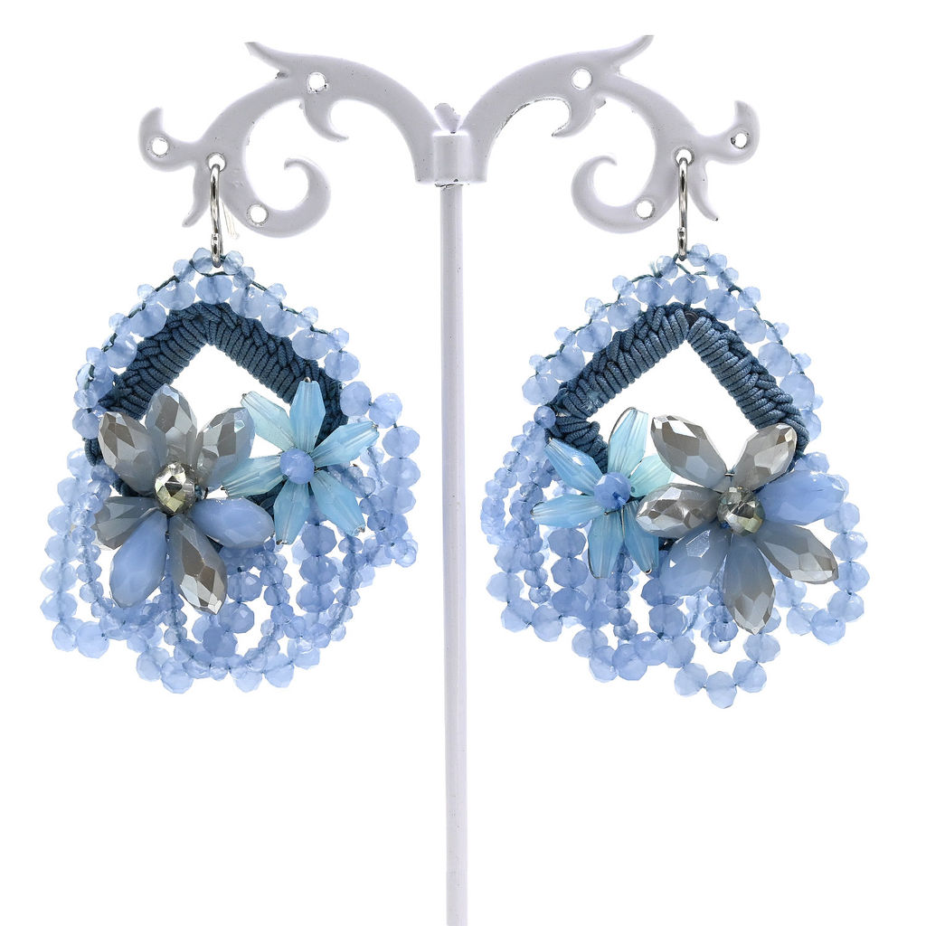 Серьги ручной работы в оплетении цв.голубой