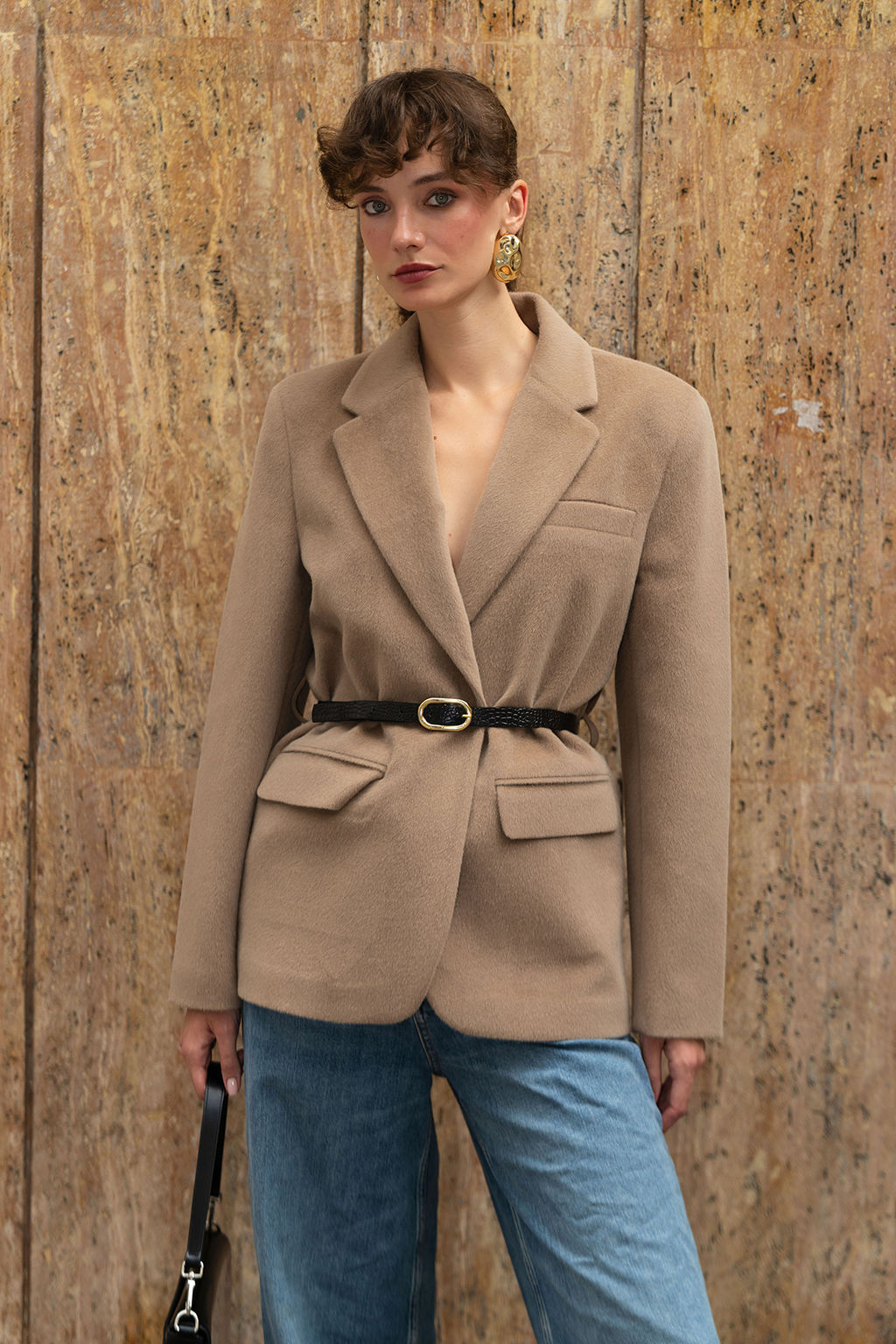 Vizon Kemerli Kase Regular/Normal Kal?p Blazer Blazer Ceket TWOAW26BC00041 - Trendyolmilla фото 9