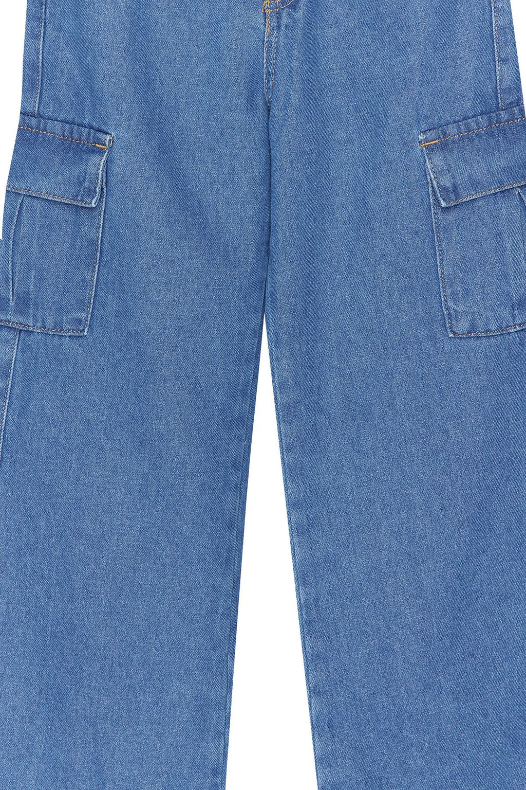 Koyu Mavi K?z Cocuk Wide Leg Kargo Cepli Pamuklu Lastikli Denim Pantolon Jean TKDSS24PL00001 - Trendyolmilla фото 5