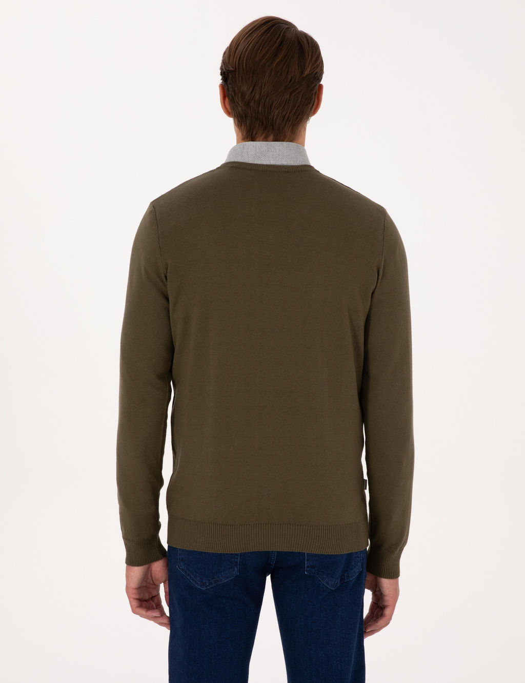 Koyu Haki Slim Fit V Yaka Basic Triko Kazak - Pierre cardin фото 5