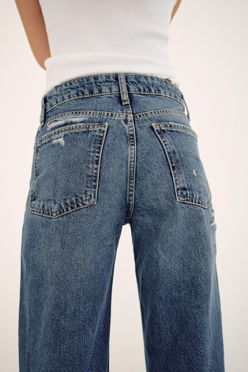 RIPPED MID-RISE WIDE-LEG TRF JEANS - Zara фото 5