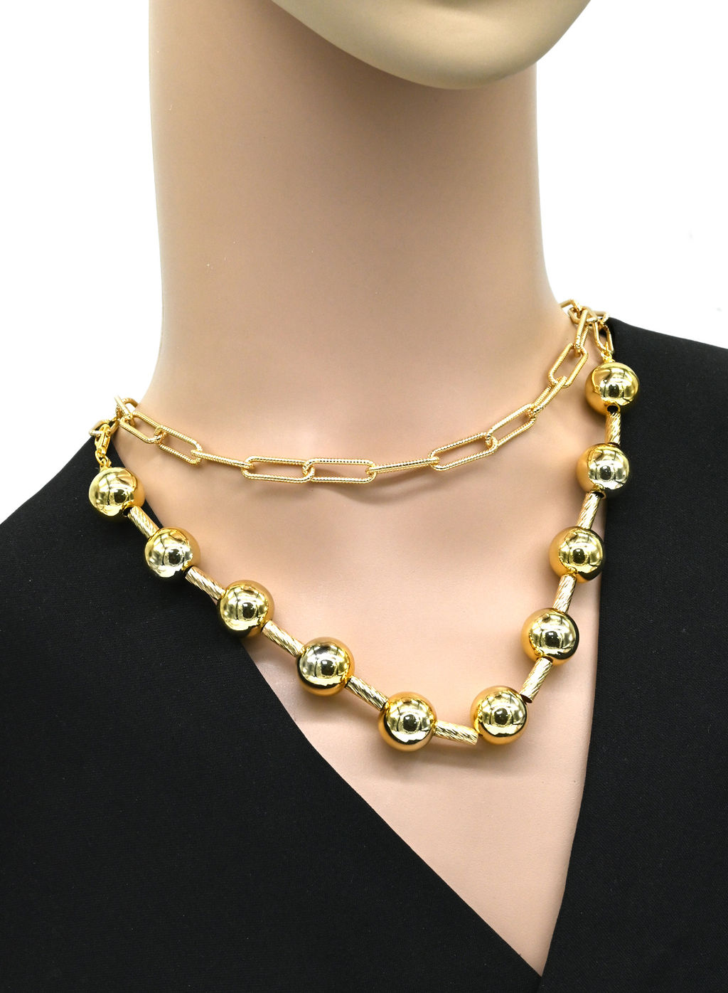 Ожерелье на шею с шариками 13,5мм, золотистое, 85см