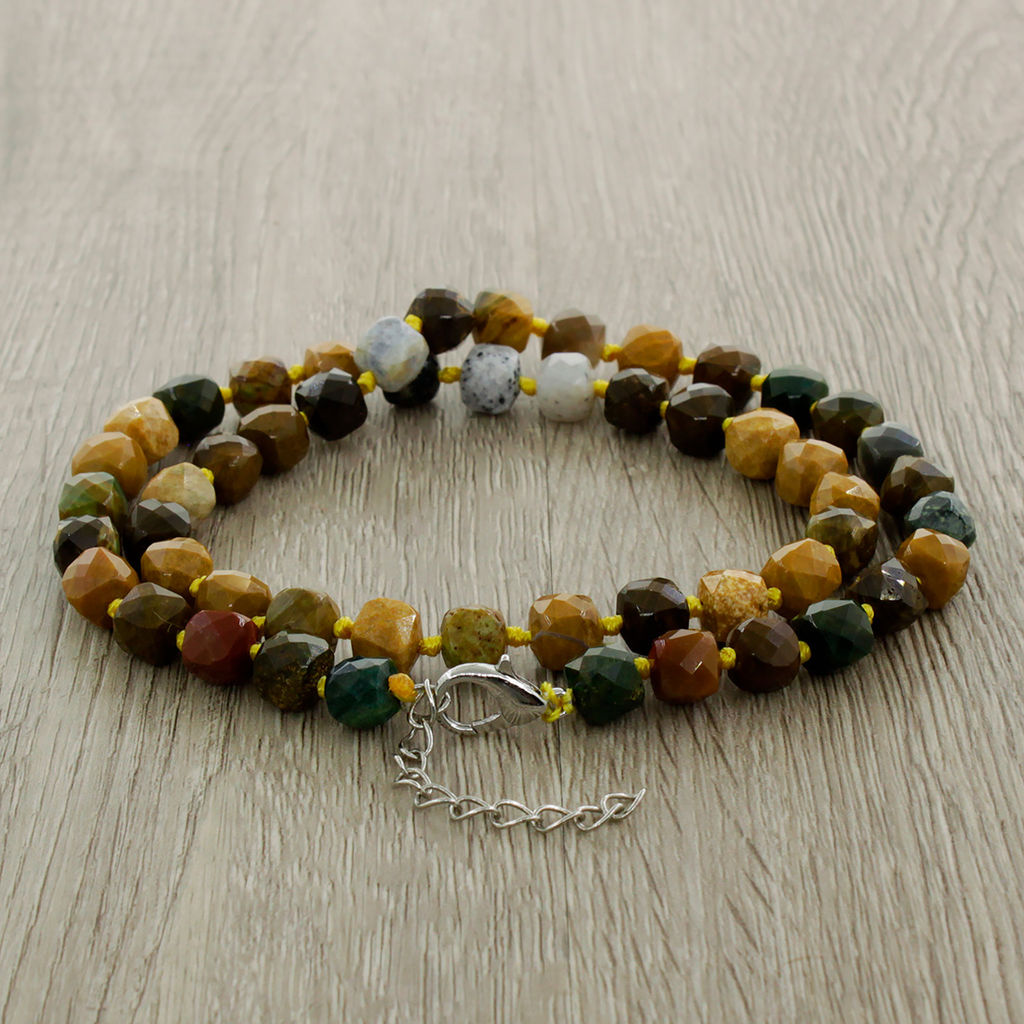 Яшма темная, граненые кубики 7мм, бусы "Текта", длина 50+4см