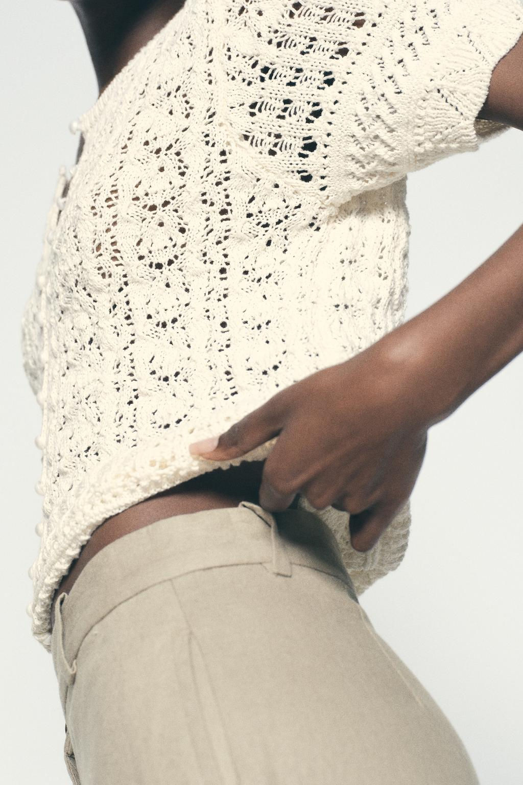 POINTELLE KNIT CARDIGAN WITH FAUX PEARL BUTTONS - Zara фото 3