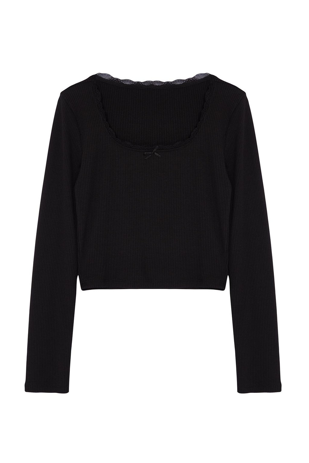 Trendyolmilla Siyah Kare Yaka Dantel Detayl? Crop/K?sa Orme Bluz TWOAW25BZ00007  фото 11