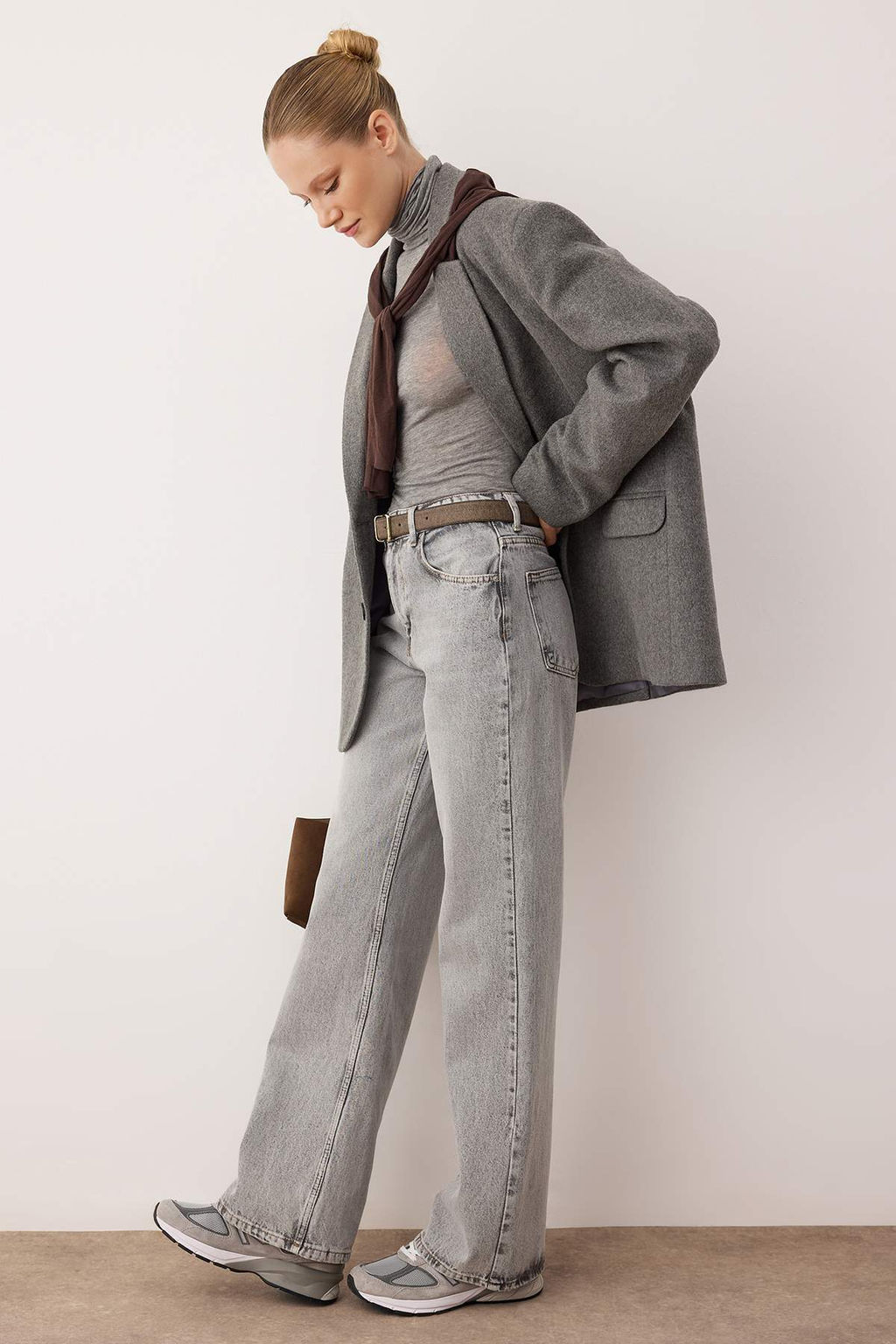 Gri Yuksek Bel Wide Leg Jeans TWOSS25JE00172