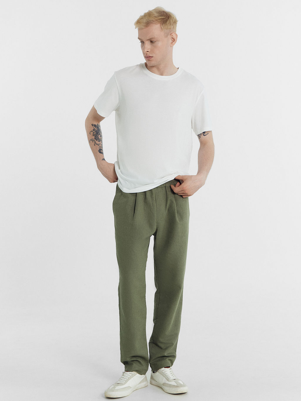 Брюки мужские оливково-зеленые из хлопка и льна - Mark formelle фото 4