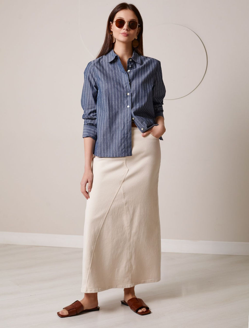 Блузка свободного силуэта в полоску из 100 % хлопка - Vilatte фото 5