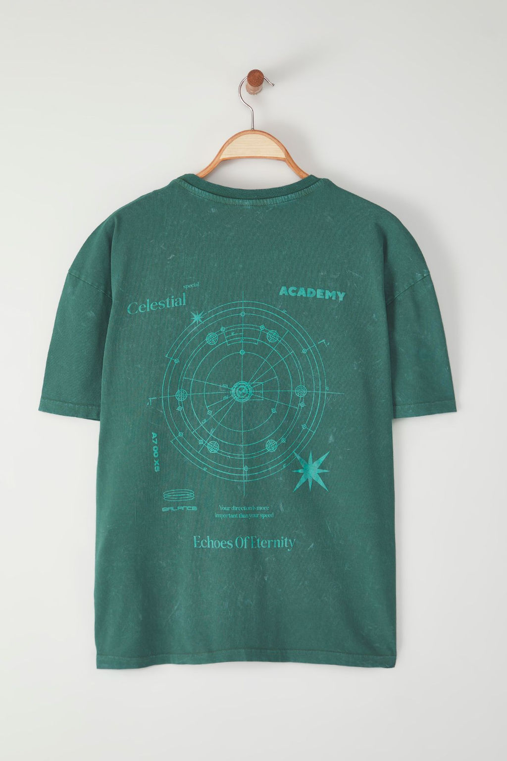 Trendyolmilla Man Yesil Oversize/Genis Kesim Eskitme/Soluk Efekt Galaksi Bask?l? T-Shirt TMNSS25TS00076  фото 5