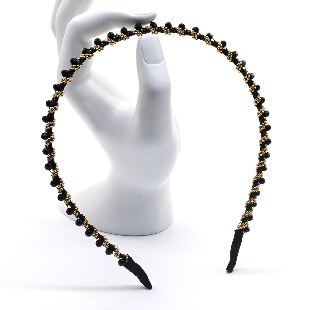 Ободок для волос с цирконом, цвет черный