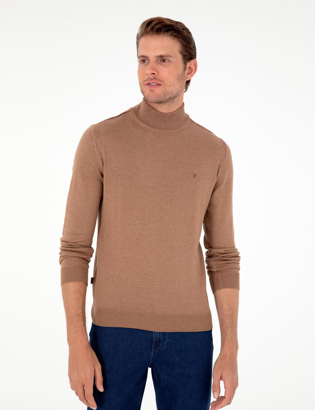 Camel Melanj Slim Fit Yar_m Bal_k__ Yaka Basic Triko Kazak - Pierre cardin фото 3