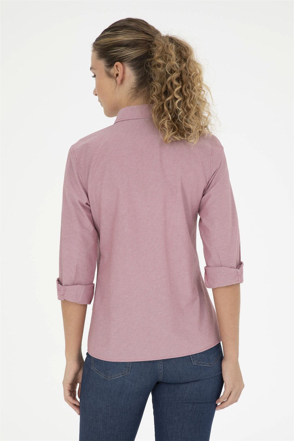 Женская бордовая рубашка в полоску с длинным рукавом - U.s. polo assn фото 5