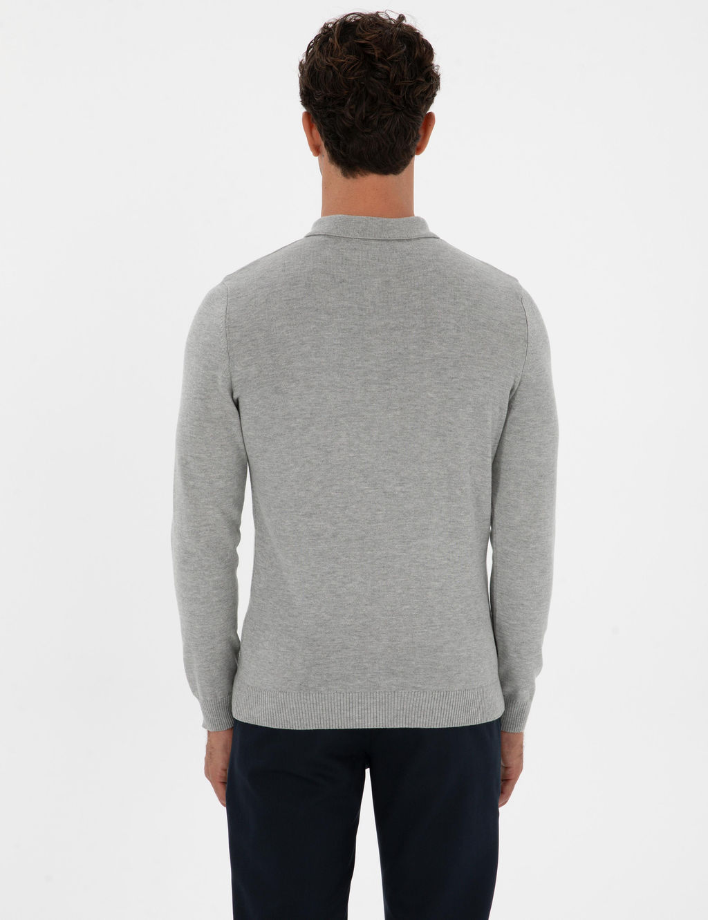 Gri Melanj Slim Fit Polo Yaka Fermuarl_ Basic Triko Kazak - Pierre cardin фото 5