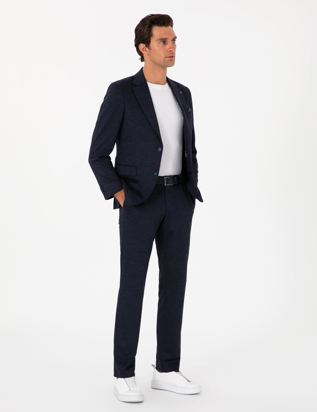 Lacivert Slim Fit Mikro Desen Y_n Kar___ml_ Tak_m Elbise