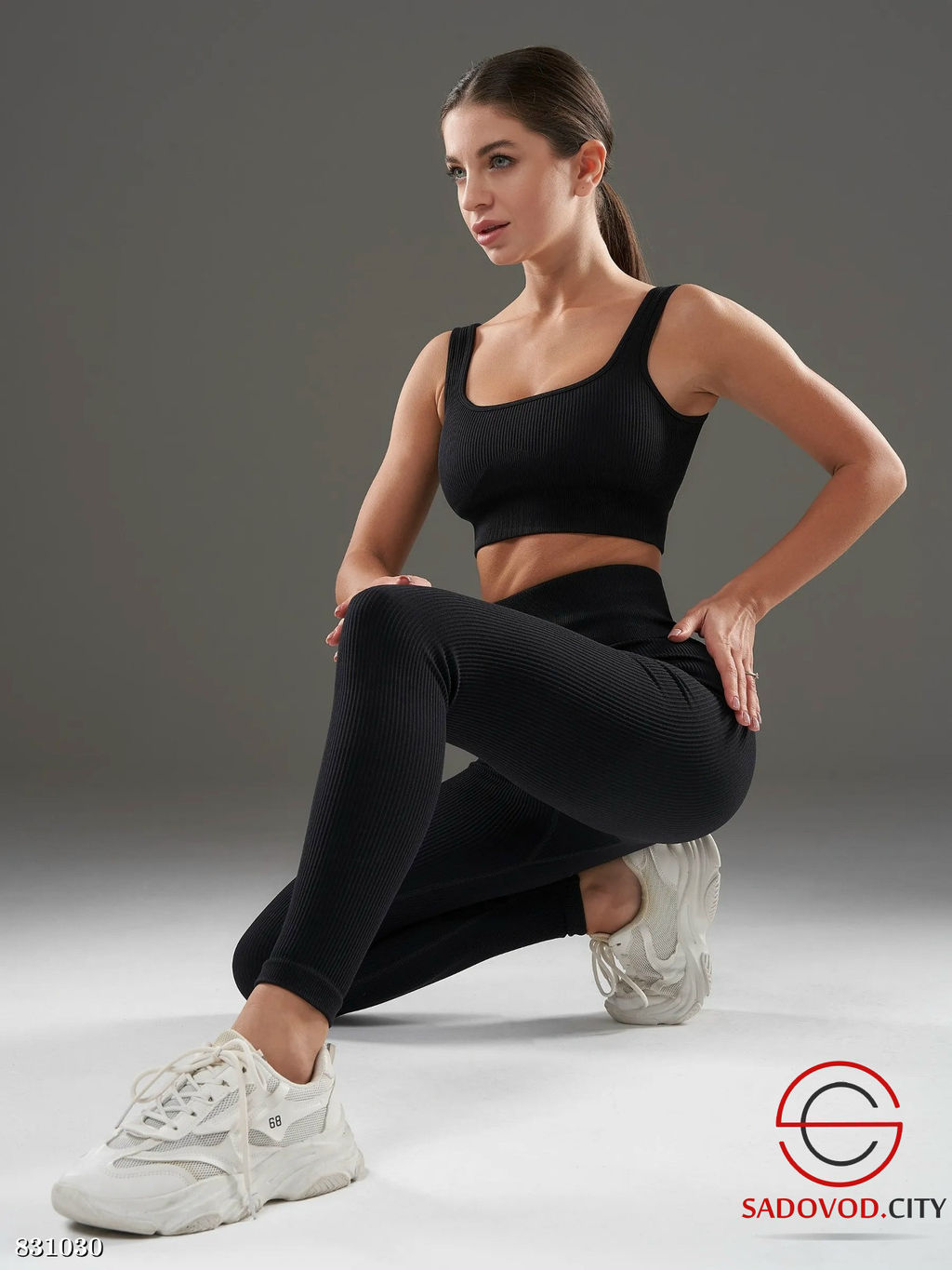 Женские бесшовные леггинсы в рубчик без начёса