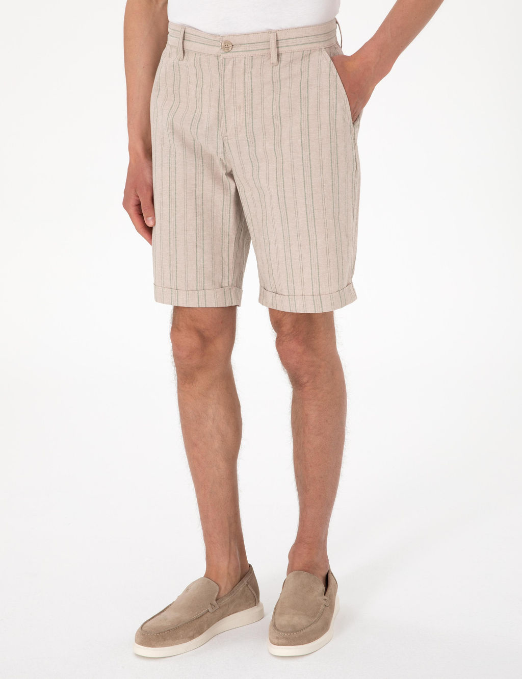 Haki Slim Fit Keten Kar___ml_ _izgili Dokuma _ort - Pierre cardin фото 2