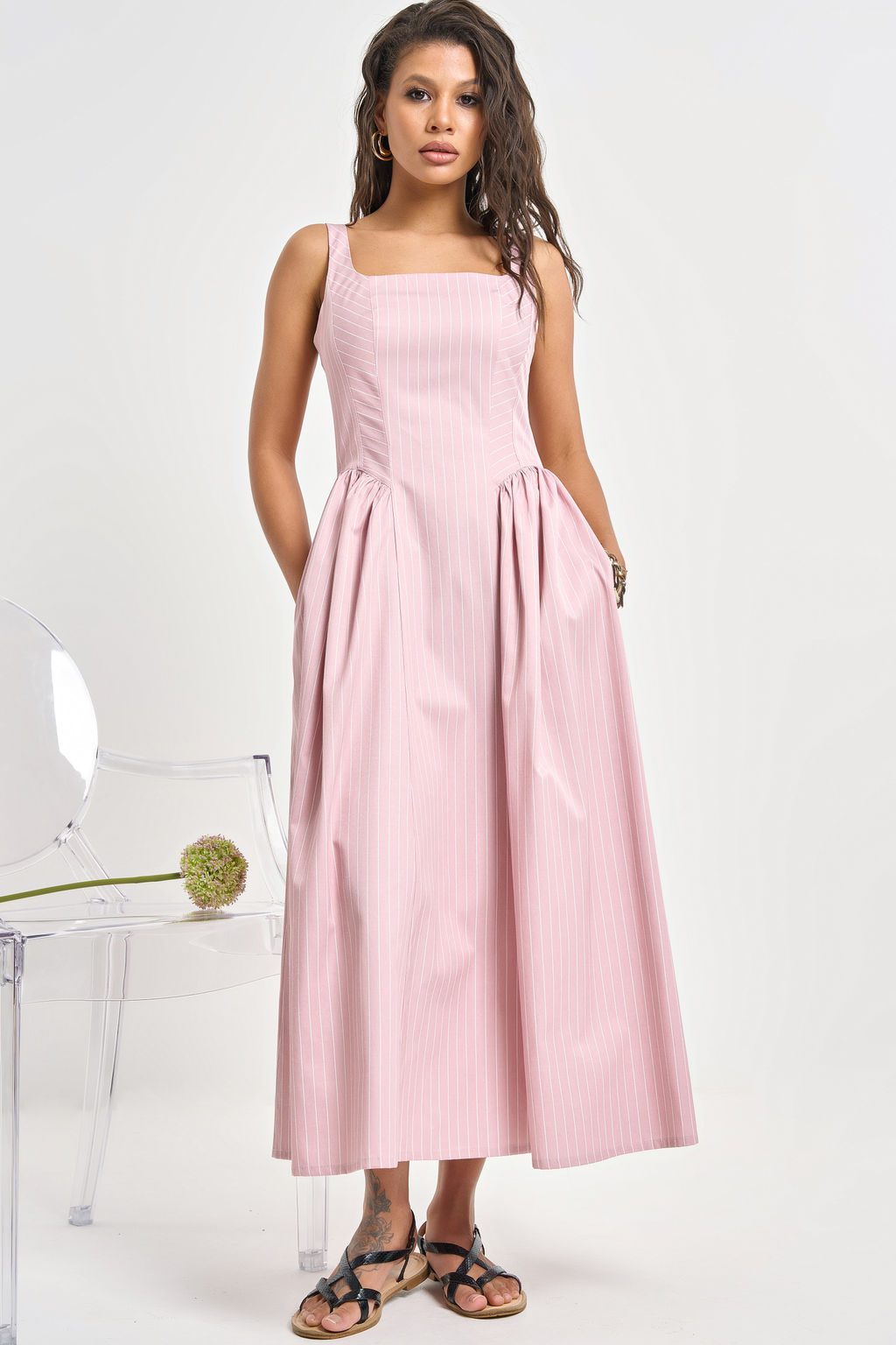 Сарафан хлопковый в полоску голубой - Fly фото 16