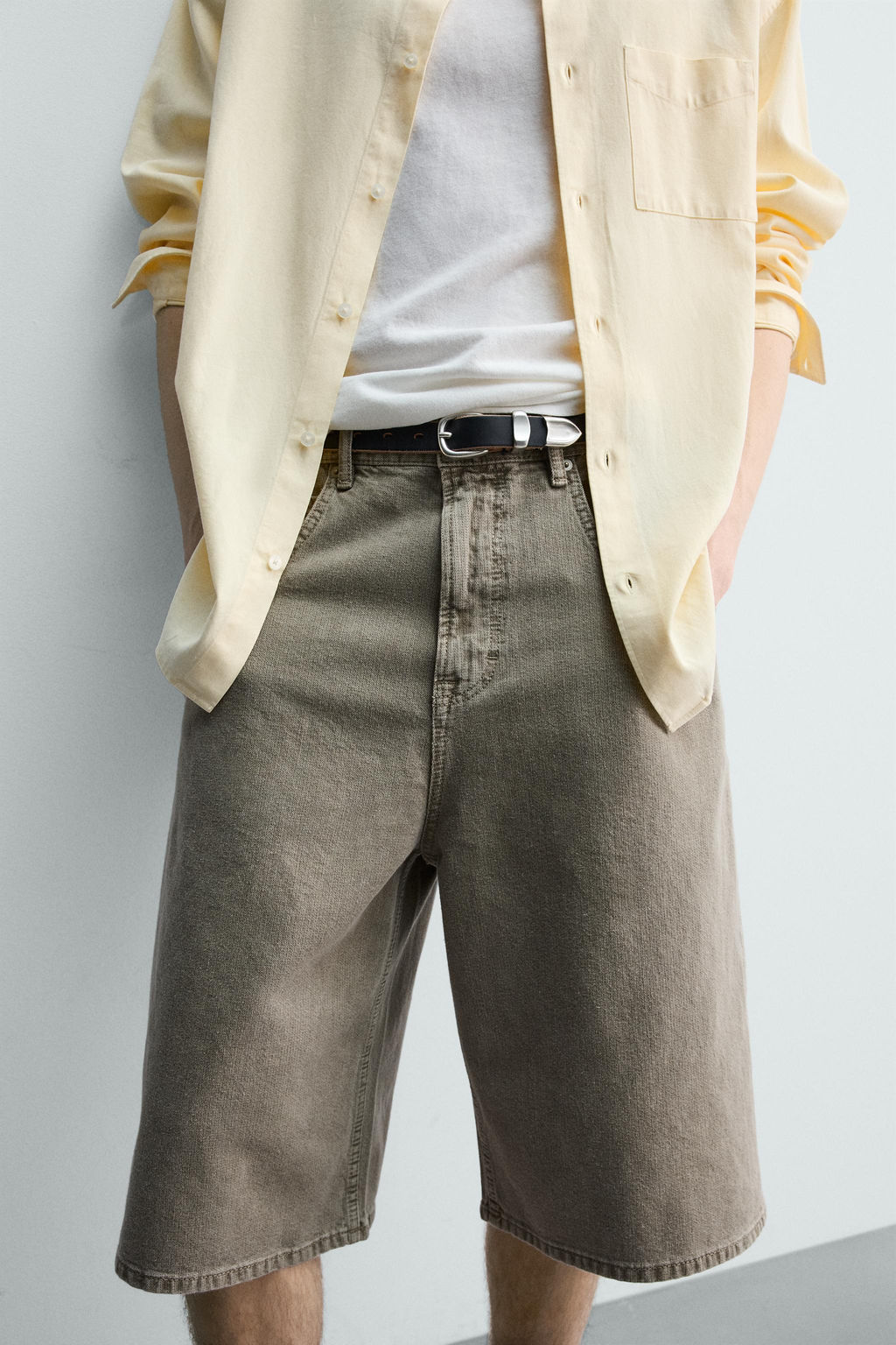 BERMUDA DENIM BALLOON FIT ESTRUCTURA / Khaki