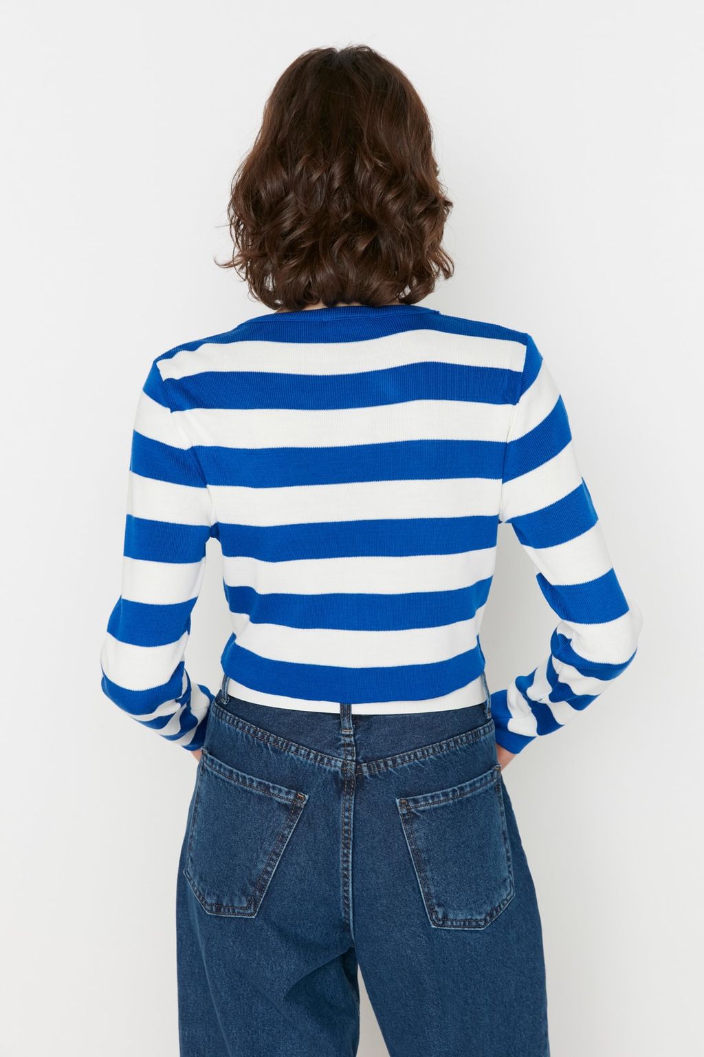 Bordo Crop Basic Cizgili Triko Kazak TWOAW23KZ00034 - Trendyolmilla фото 13