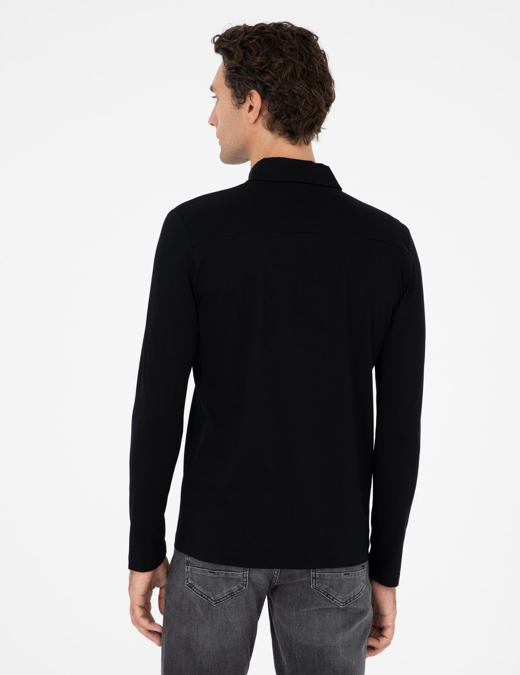 Черный хлопковый свитшот стандартного кроя с воротником поло - Cacharel фото 5
