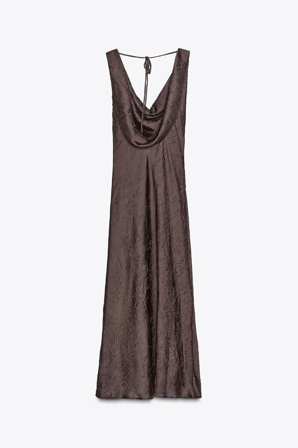 CRINKLE-EFFECT SATIN MIDI DRESS - Zara фото 6