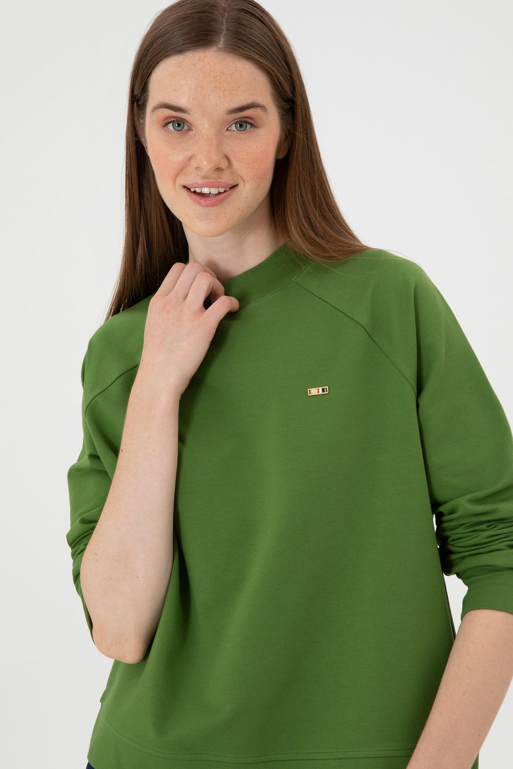 Kad_n Ye_il Regular Bisiklet Yaka Basic Sweatsh_rt