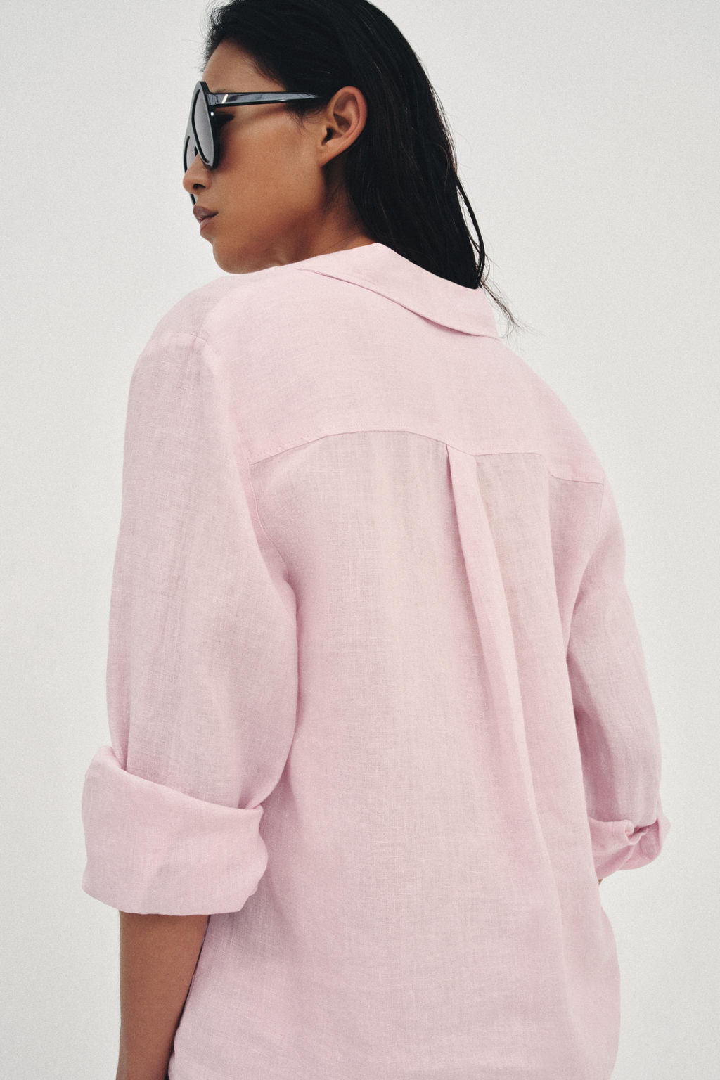 CAMISA LINO BOLSILLO ZW COLLECTION / Malva claro - Zara фото 3