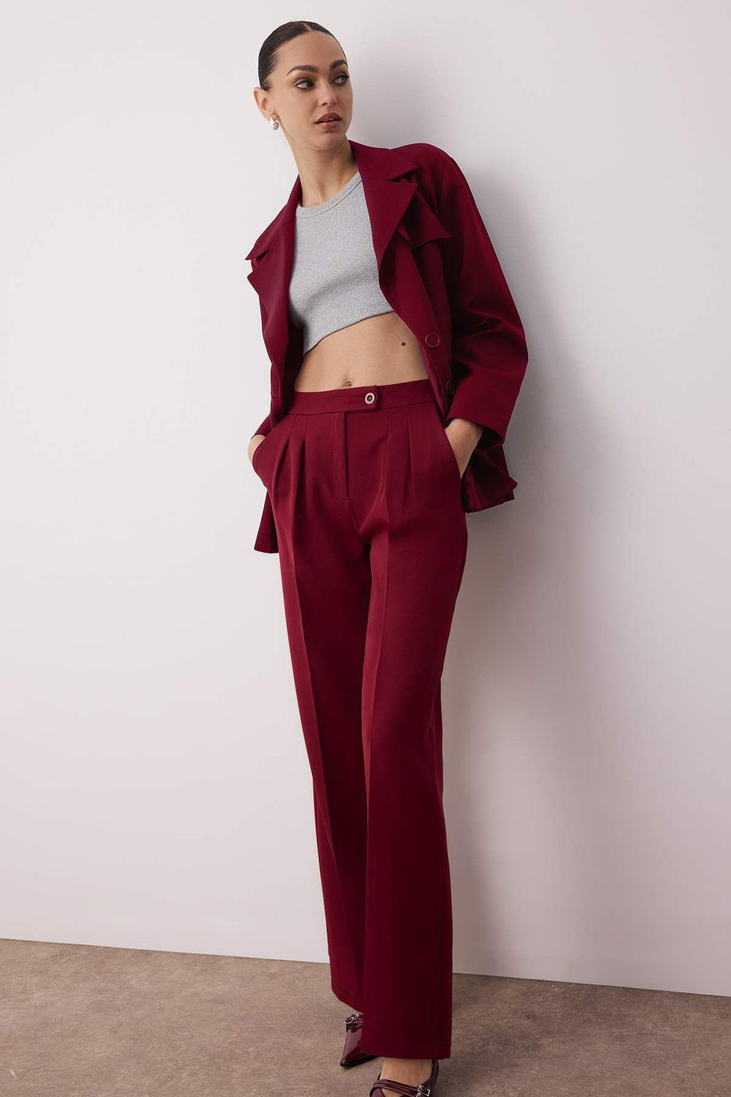 TRENDYOLMILLA Ekru Wide Leg/Genis Paca Yuksek Bel Dokuma Kumas Pantolon TWOAW22PL0066 фото 2