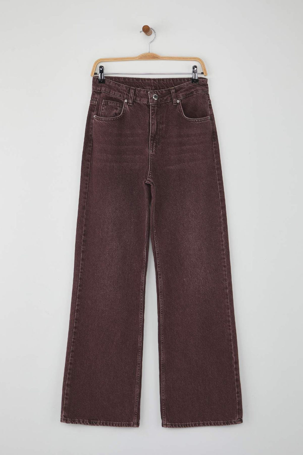 Bordo Yuksek Bel Vintage Y?kama Ozel Renk Denim Wide Leg/Genis Paca Jeans TWOAW26JE00110 - Trendyolmilla фото 5