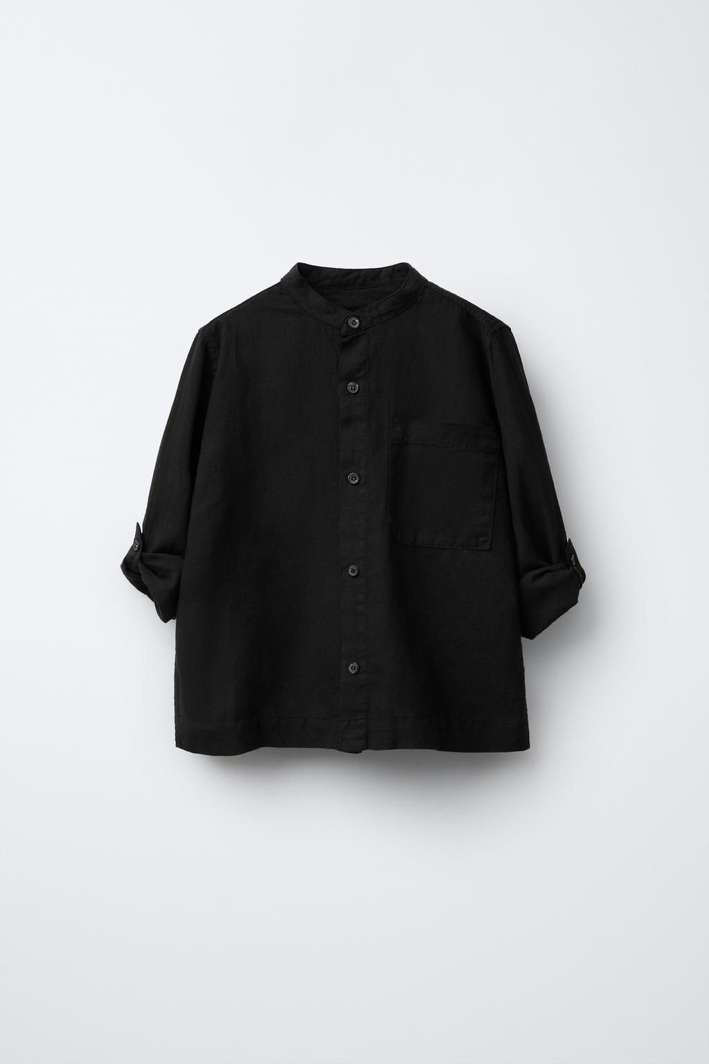 LINEN SHIRT WITH STAND COLLAR - Zara фото 7