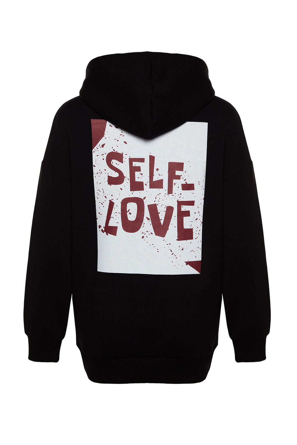 Siyah S?rt Bask? Detayl? Oversize/Genis Kal?p Kal?n Ici Polarl? Orme Sweatshirt TWOAW22SW0687