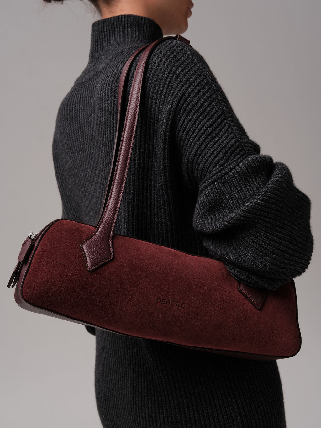 Замшевая сумка багет Deboro 31129 зимняя вишня