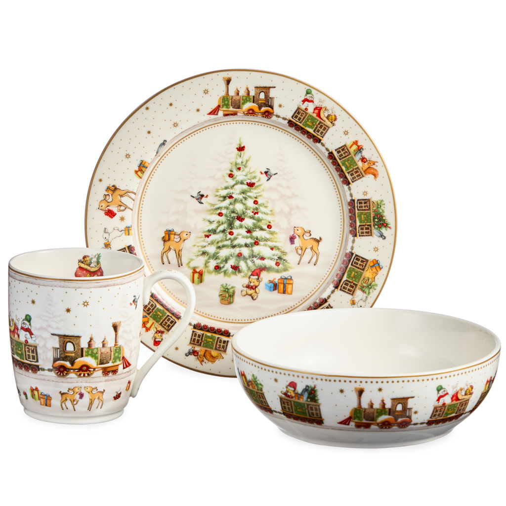 НАБОР ПОСУДЫ LEFARD C НОВЫМ ГОДОМ 3 ПР.: САЛАТНИК 800 МЛ, ТАРЕЛКА 19 СМ, КРУЖКА 400 МЛ (КОР=8НАБ.)