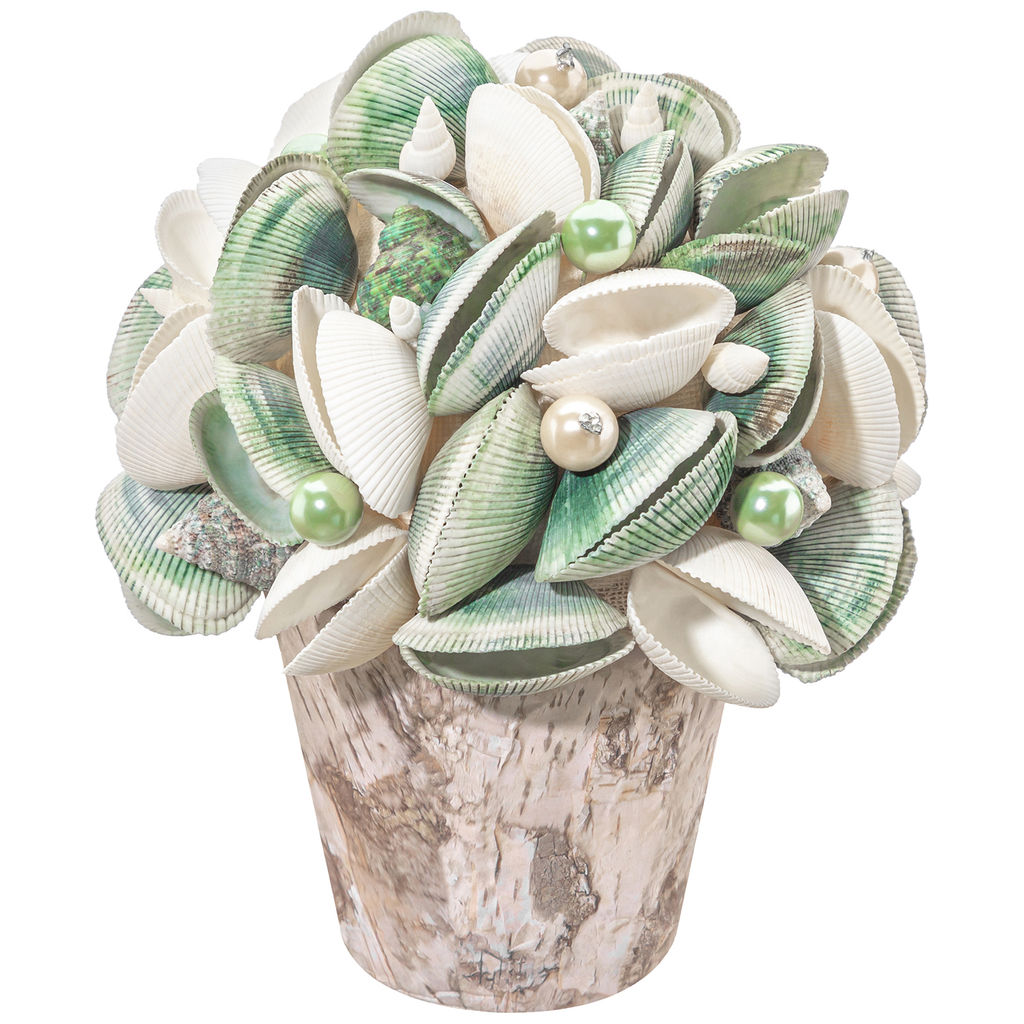 Пасхальное украшение 17*17*21 см "Ракушки с жемчугом", белое с зеленым
