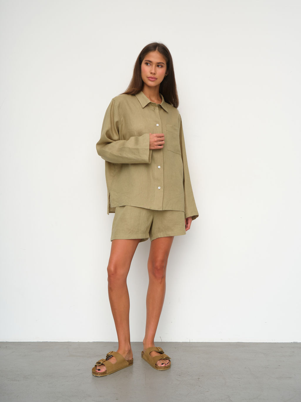 Рубашка короткая S021_Olive Yellow/Салатовый - M&G all natural фото 2