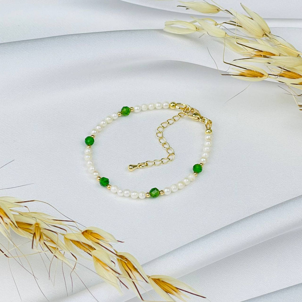 Браслет из Жемчуга и Хромдиопсида 16 см +