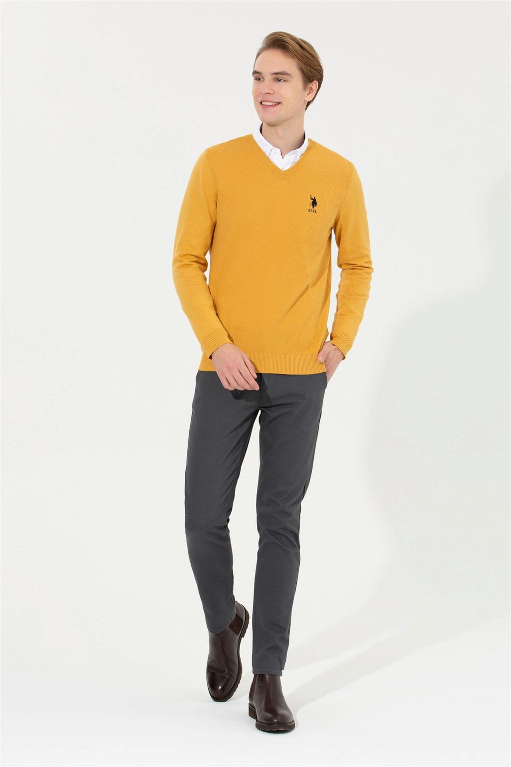 Мужской шафрановый трикотажный свитер Basic - U.s. polo assn фото 4