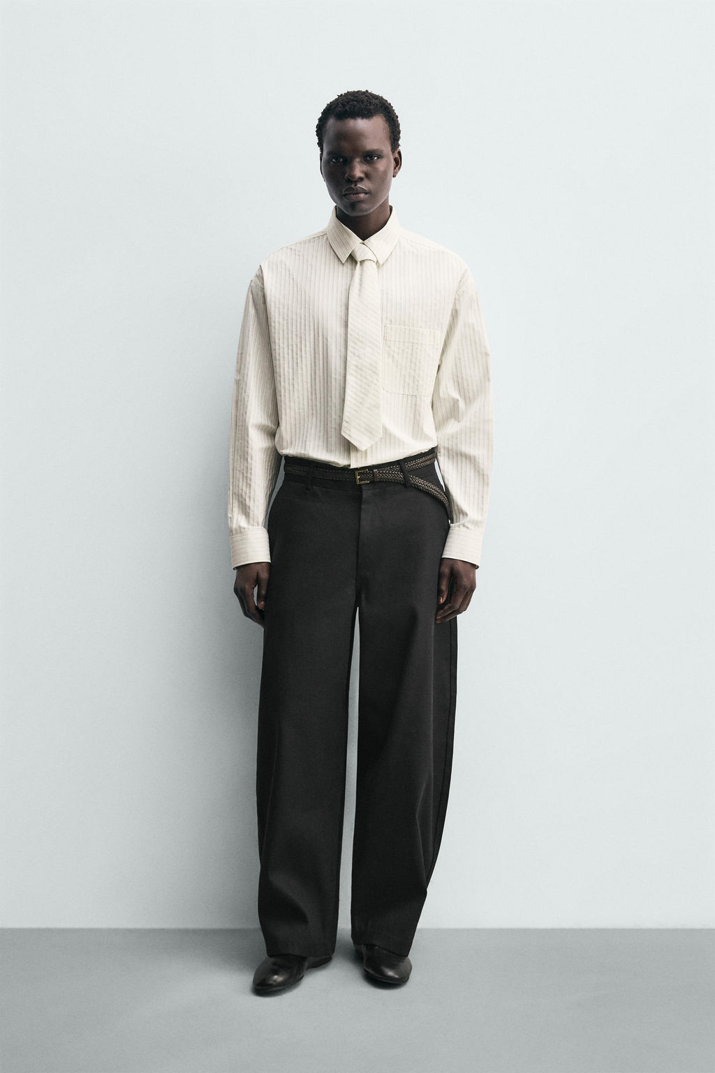 STRIPED SHIRT WITH CONTRAST TIE - Zara фото 9