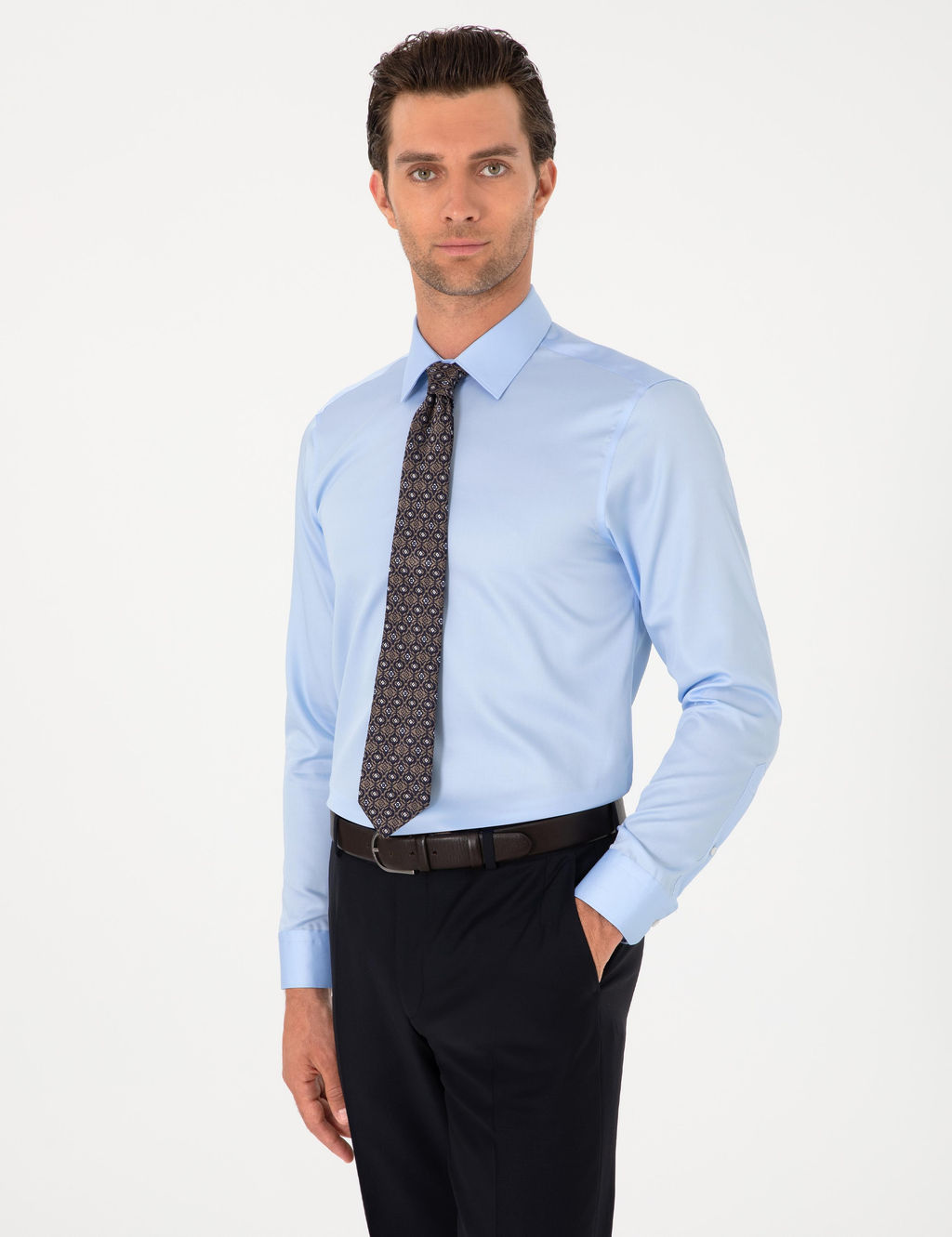 A__k Mavi Slim Fit %100 Pamuk Klasik G_mlek - Cacharel фото 3