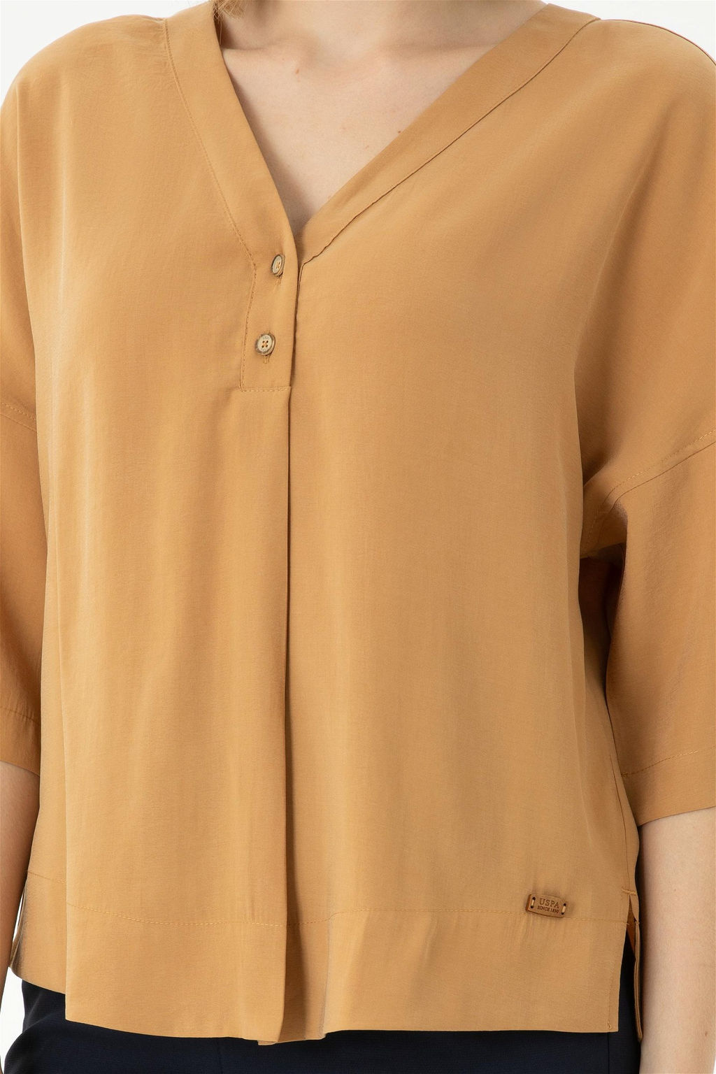 Женская рубашка светло-коричневого цвета с коротким рукавом - U.s. polo assn фото 5