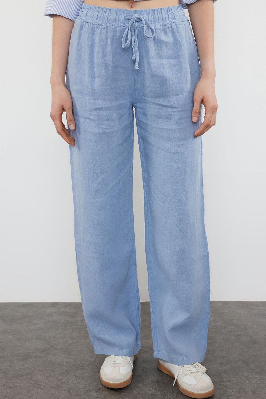 Lacivert %100 Keten Beli Lastikli Yuksek Bel Wide Leg Pantolon TWOSS24JE00249 - Trendyolmilla фото 28