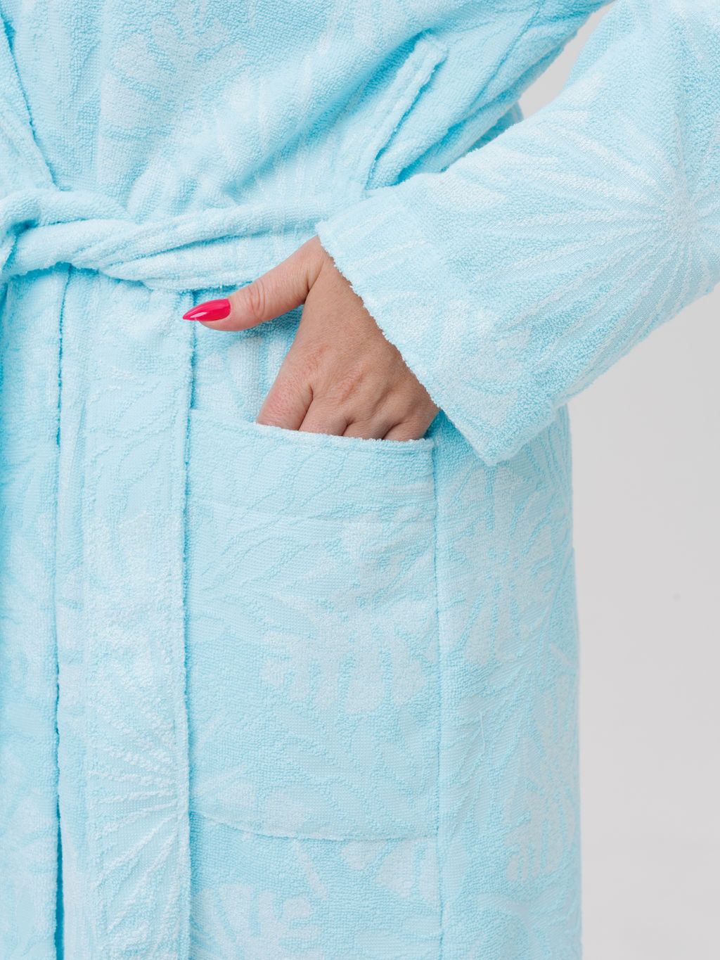 Женский махровый халат с шалькой Бамбук морская волна МЗ-02 Бамбук (58)