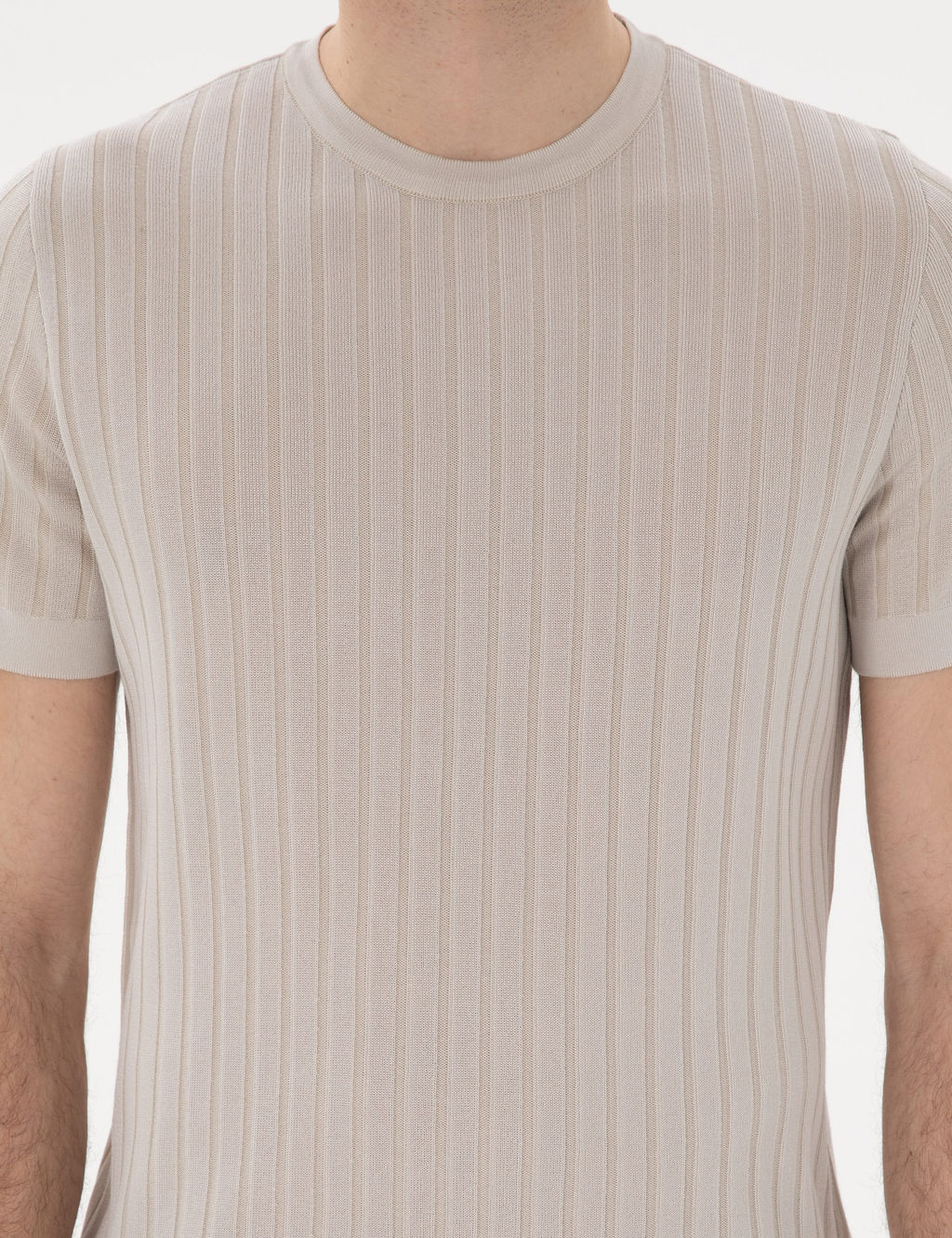 Bej Slim Fit Bisiklet Yaka Triko Ti__rt