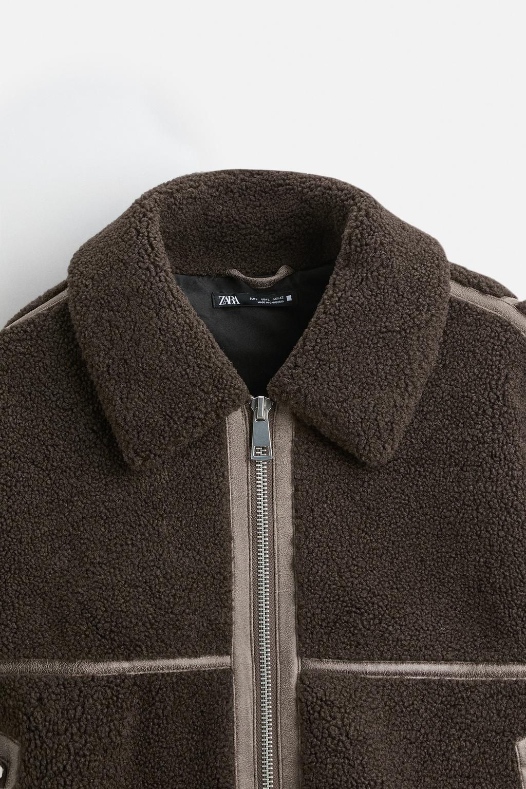 CONTRAST FAUX SHEARLING JACKET - Zara фото 24