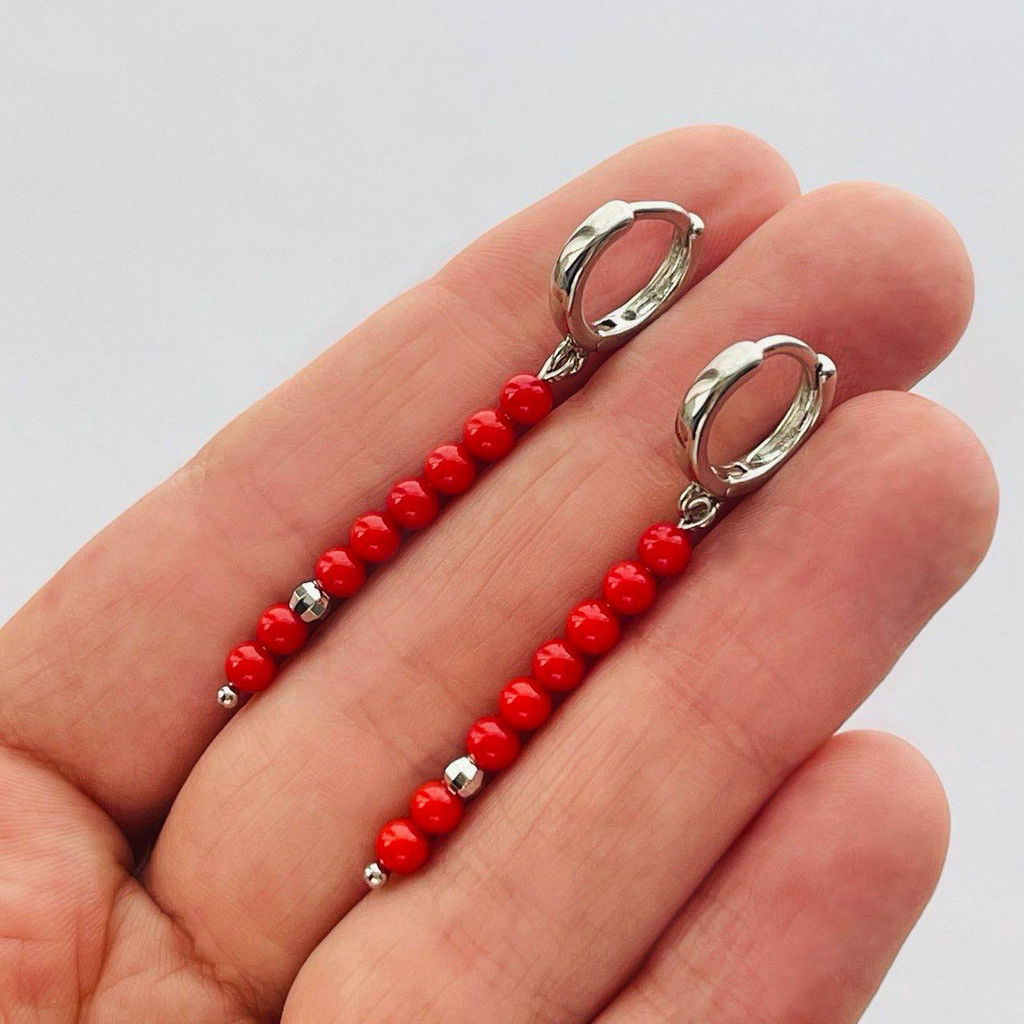 Серьги длинные из красного Коралла - Радуга самоцветов фото 2