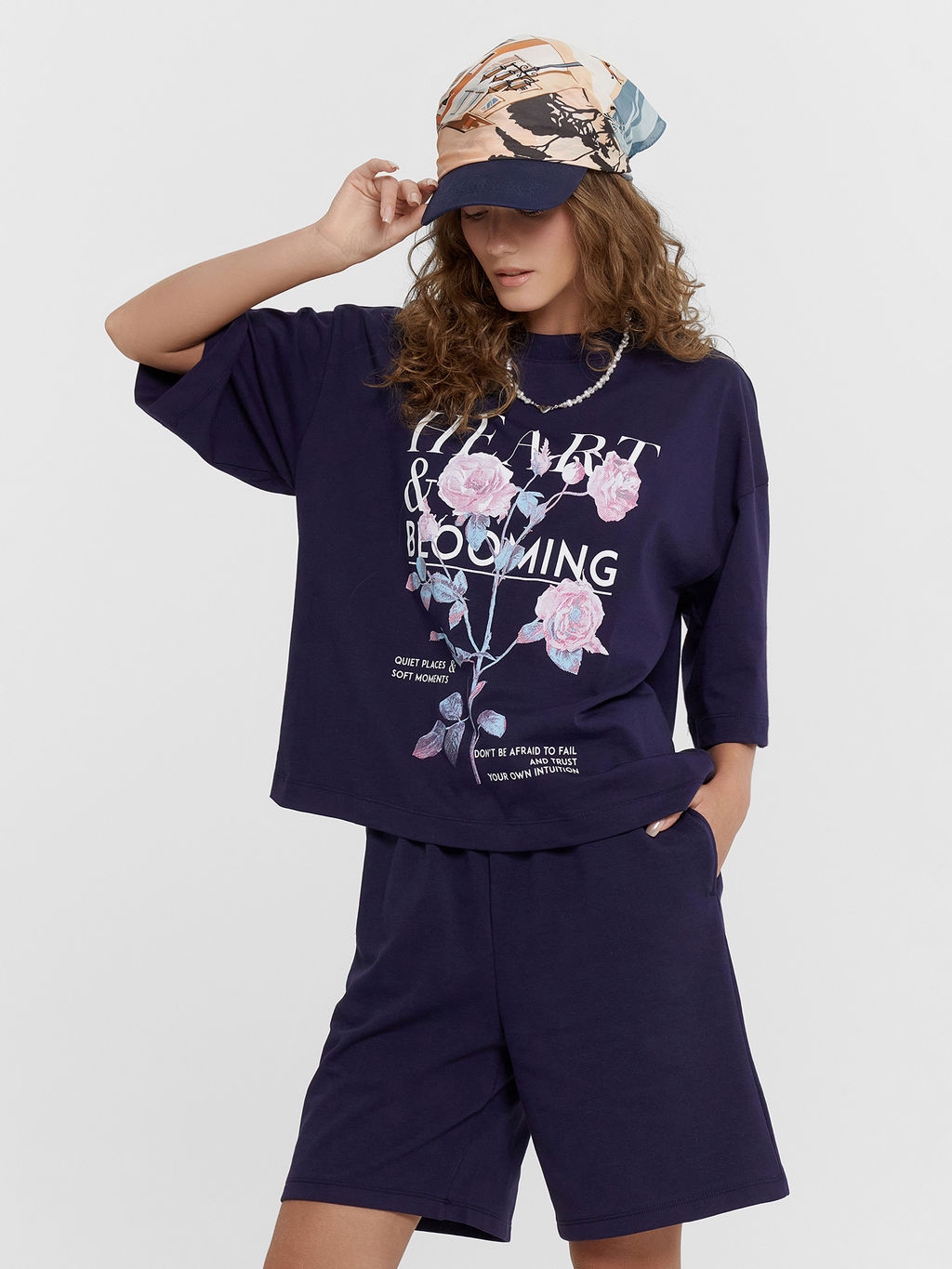 Комплект женский Mark Formelle футболка и шорты синий принт  фото 9