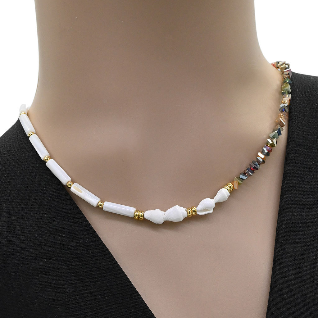 Чокер из перламутра цилиндр 4*13мм с цирконом цвет микс, 41см