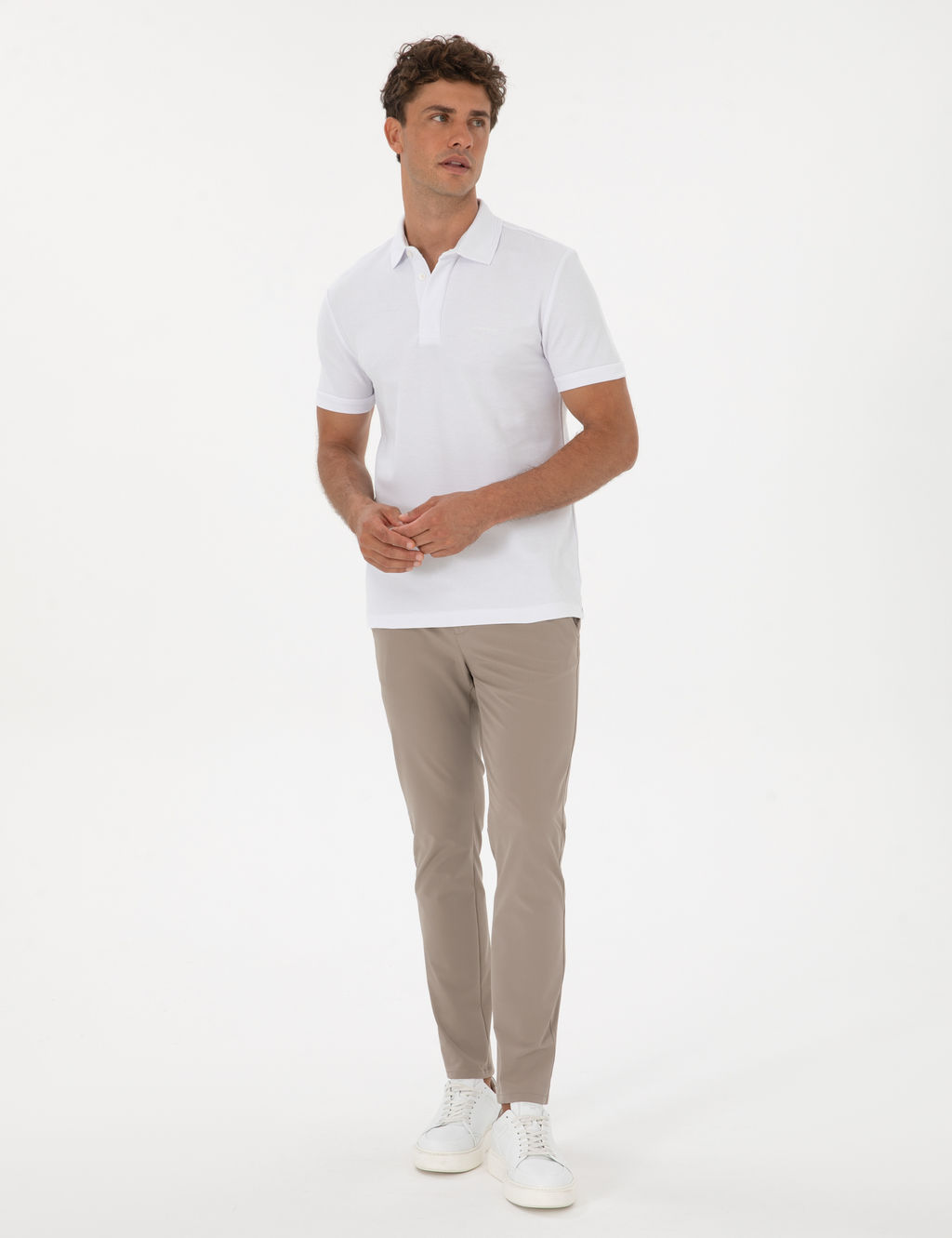 Beyaz Slim Fit %100 Pamuk K_vr_lmaz Amerikan Pike Polo Yaka Basic Ti__rt