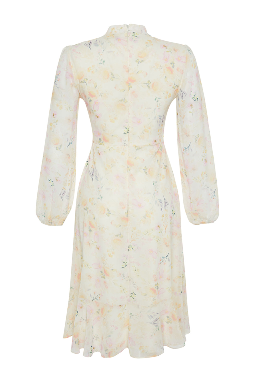 TRENDYOLMILLA Camel Dik Yakal? Etegi Volanl? Sifon Dokuma K?sl?k Elbise TWOAW20EL1313 фото 47